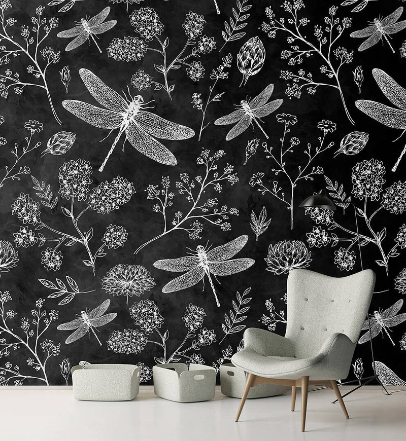 Blackboard Dragonfly Mural wallpaper