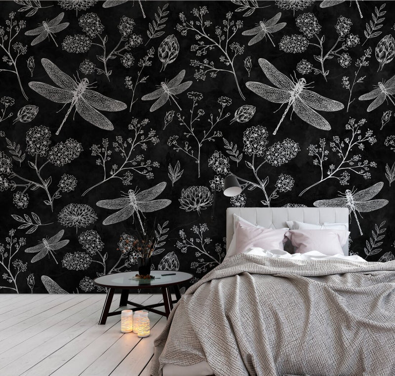 Blackboard Dragonfly Mural wallpaper
