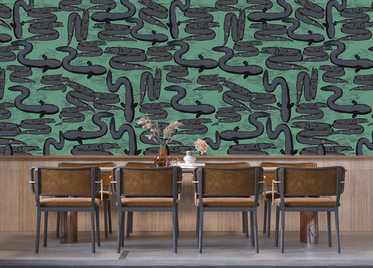 Really Eely - Aqua - Custom Sized Wallpaper Mural (per m2)