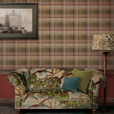 Sample - Mulberry Ancient Tartan Wallpaper - 6 Colours
