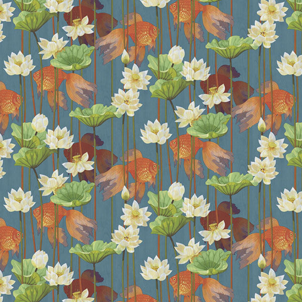 Lagoon Lily Goldfish Wallpaper - 2 colours