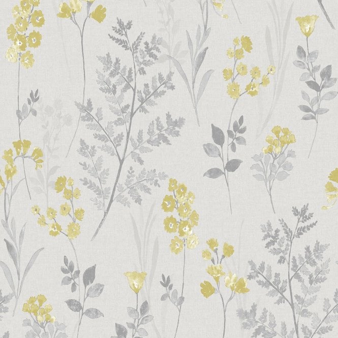 Pashley Fern Leaf  Wallpaper - Yellow Grey - Discontinuing