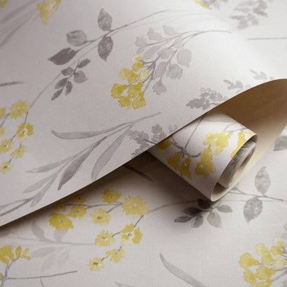 Pashley Fern Leaf  Wallpaper - Yellow Grey - Discontinuing