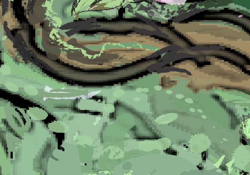 Close up of Digital Pixelization with Painterly Brush Strokes