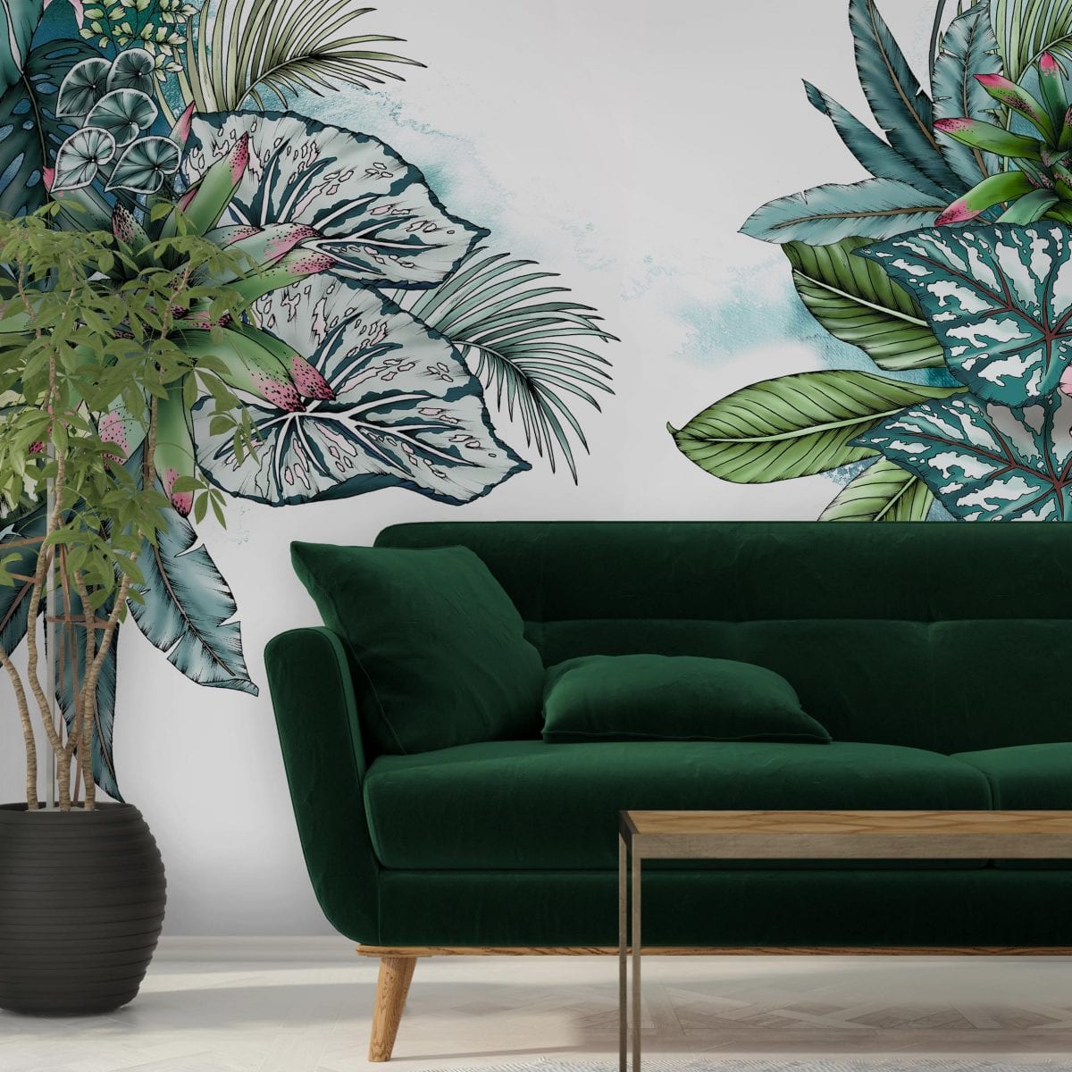 Jungle Typoflora Mural Wallpaper - 4 Colours