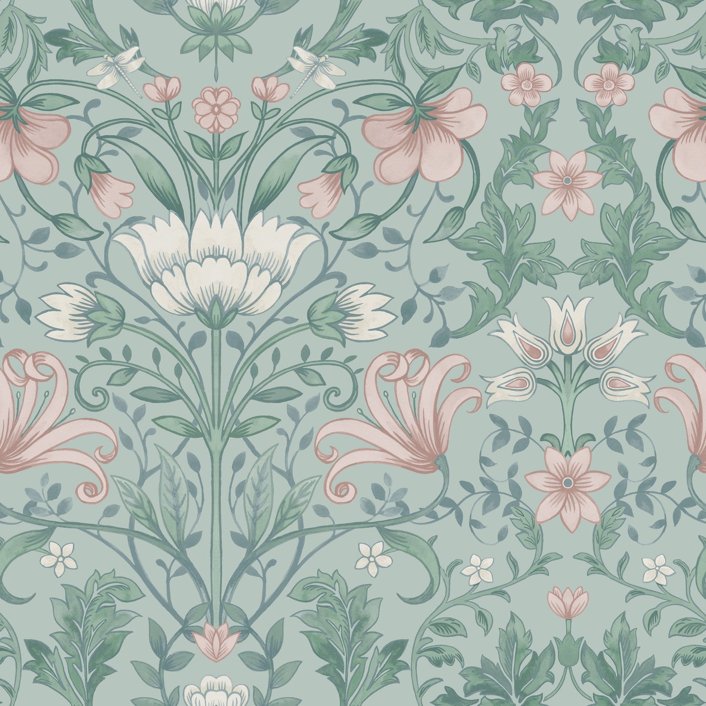 Vintage Floral Wallpaper - Soft Teal  - Last 5 Rolls
