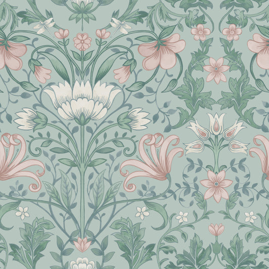 Vintage Floral Wallpaper - Soft Teal