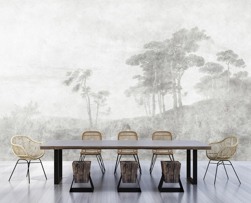 Romantic Grove Mural Wallpaper - Grey